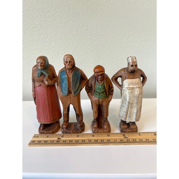 Vintage ANRI or SYROCO Style Hand Carved Wooden Figurine Folk Art Lot of 4 - Picture 8 of 8
